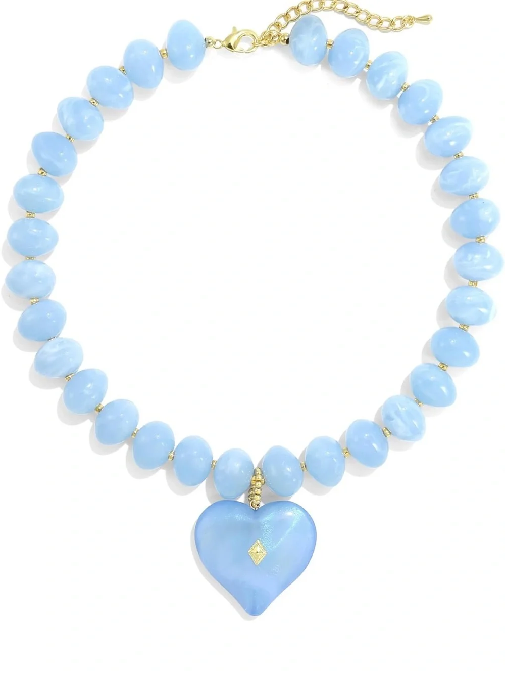 Blue Heart Beaded Necklace by
